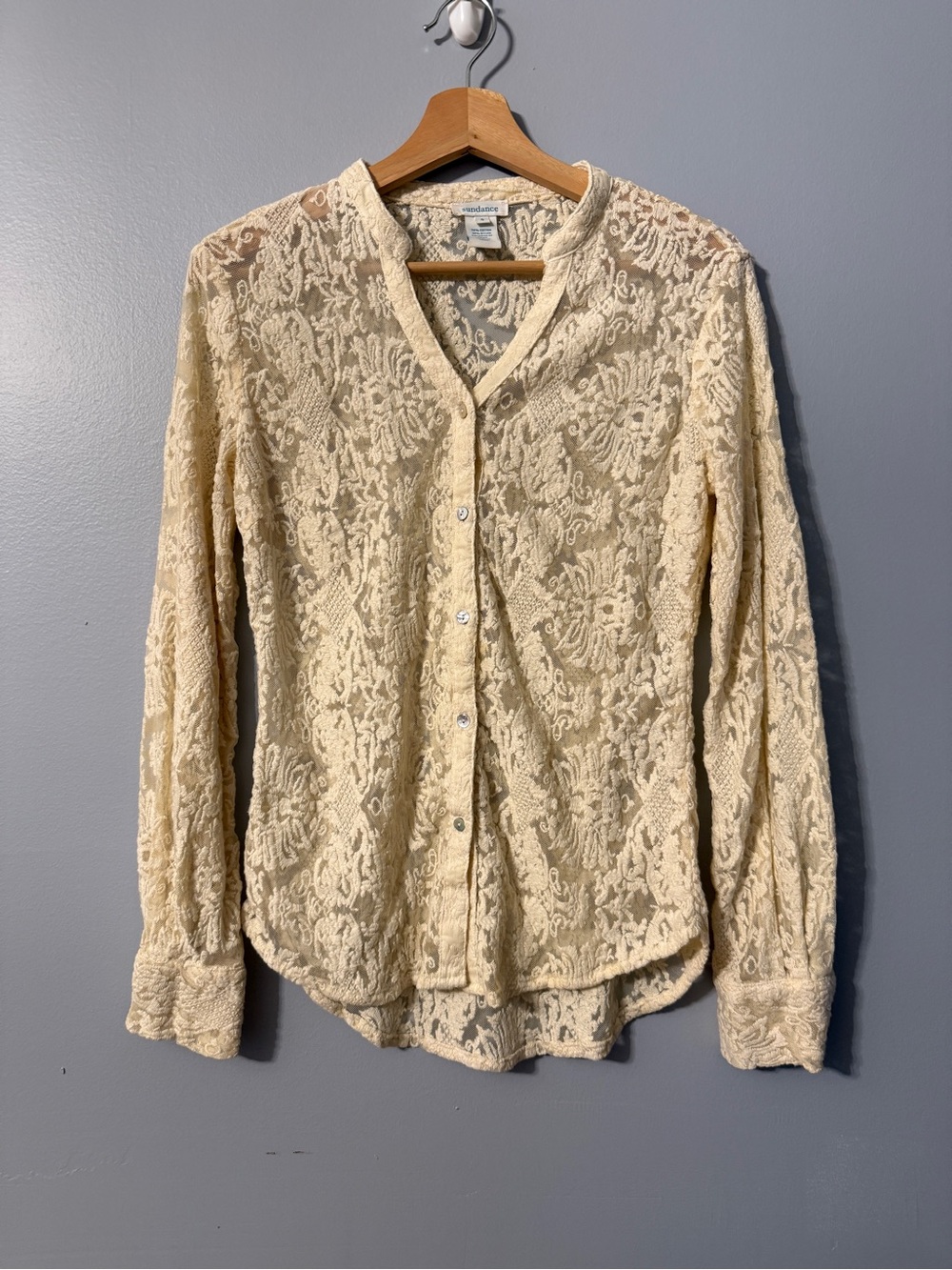 Sundance Cream Crochet Lace Button-Front Blouse Size S
